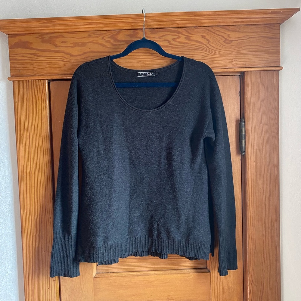 Peruvian Connect Scoop Neck 100% Pima Cotton Charcoal Gray Sweater Size XS
